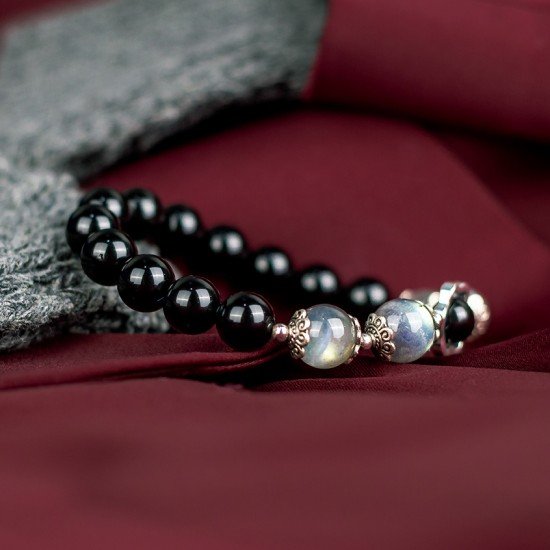 黑曜石+拉长石手链 Mix Crystal Bracelet (Obsidian + Labradorite) 黑曜石+拉长石手链 Mix Crystal Bracelet (Obsidian + Labradorite)
