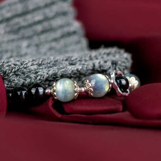 黑曜石+拉长石手链 Mix Crystal Bracelet (Obsidian + Labradorite) 黑曜石+拉长石手链 Mix Crystal Bracelet (Obsidian + Labradorite)