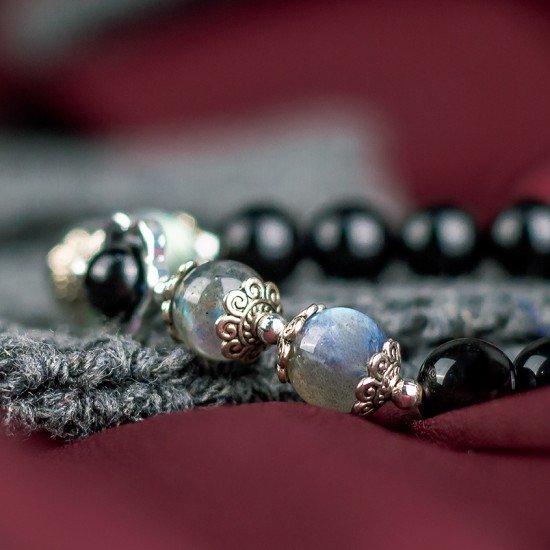 黑曜石+拉长石手链 Mix Crystal Bracelet (Obsidian + Labradorite) 黑曜石+拉长石手链 Mix Crystal Bracelet (Obsidian + Labradorite)